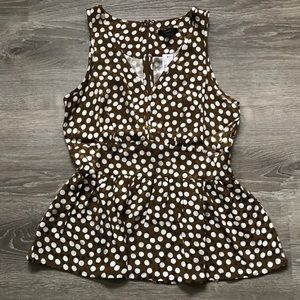 *J Crew V-Neck Peplum Top Dotted Pecan/Ivory